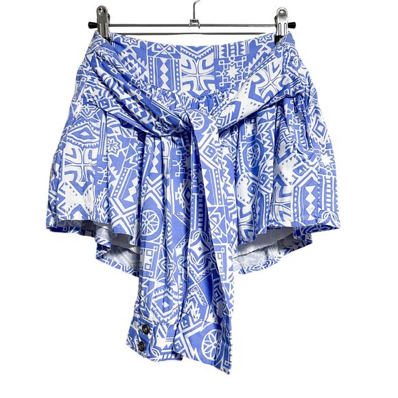Sabo Skirt Blue White Printed Unique Tie Waist Flowy Shorts Size 4 - Picture 1 of 10